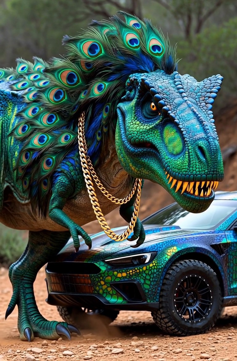 T-Rex wearing gold chains