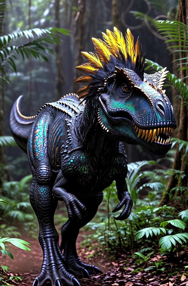 Dinosaur roaring in the jungle